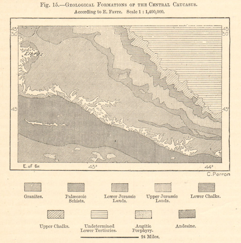 Geological Formations of the Central Caucasus. Georgia. Sketch map 1885